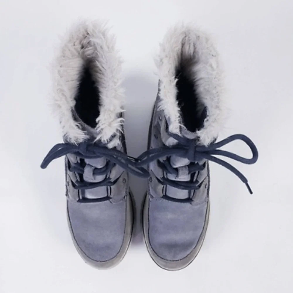 Sorel‎ Tivoli III Waterproof Boots Grey Suede Faux Fur Trim Lace Up Womens 7